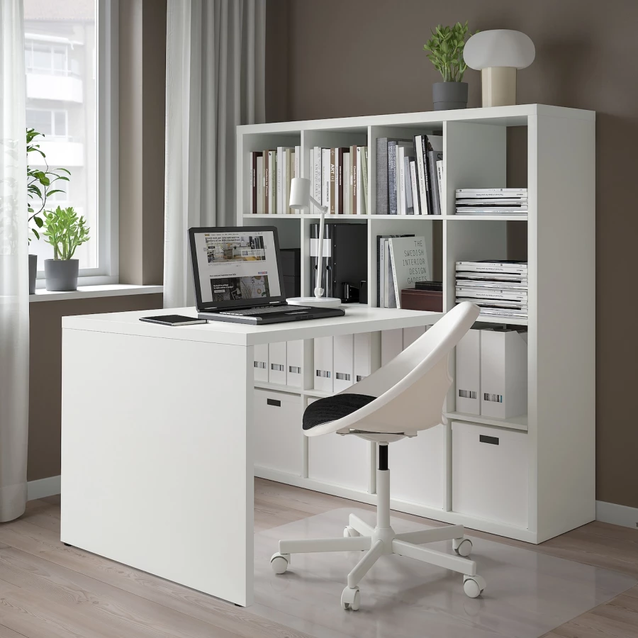 Письменный стол и стеллаж - IKEA KALLAX, 147x154x147 см, белый, КАЛЛАКС ИКЕА (изображение №2)