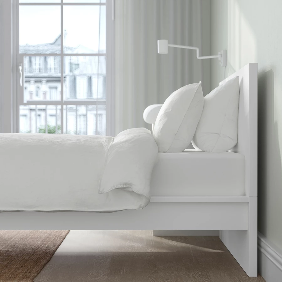 Кровать - IKEA MALM, 200х120 см, матрас средне-жесткий, белый, МАЛЬМ ИКЕА (изображение №7)