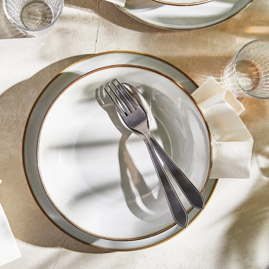 Набор тарелок, 4 шт. - IKEA GLADELIG, 25 см, серый, ГЛАДЕЛИГ ИКЕА (изображение №8)