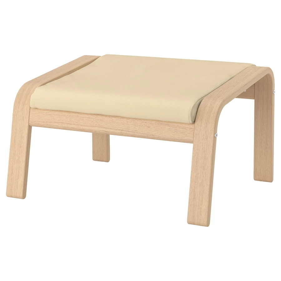 Кресло с подставкой для ног - IKEA POÄNG/POANG/ПОЭНГ ИКЕА, 100х82х68см, под беленый дуб/глосе кремовый/молочный (изображение №3)