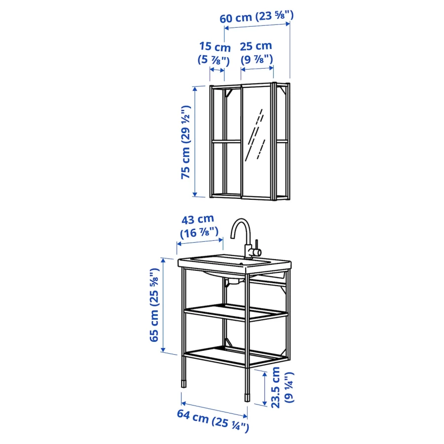 Комбинация для ванной - IKEA ENHET, 64х43х65 см, антрацит, ЭНХЕТ ИКЕА (изображение №2)