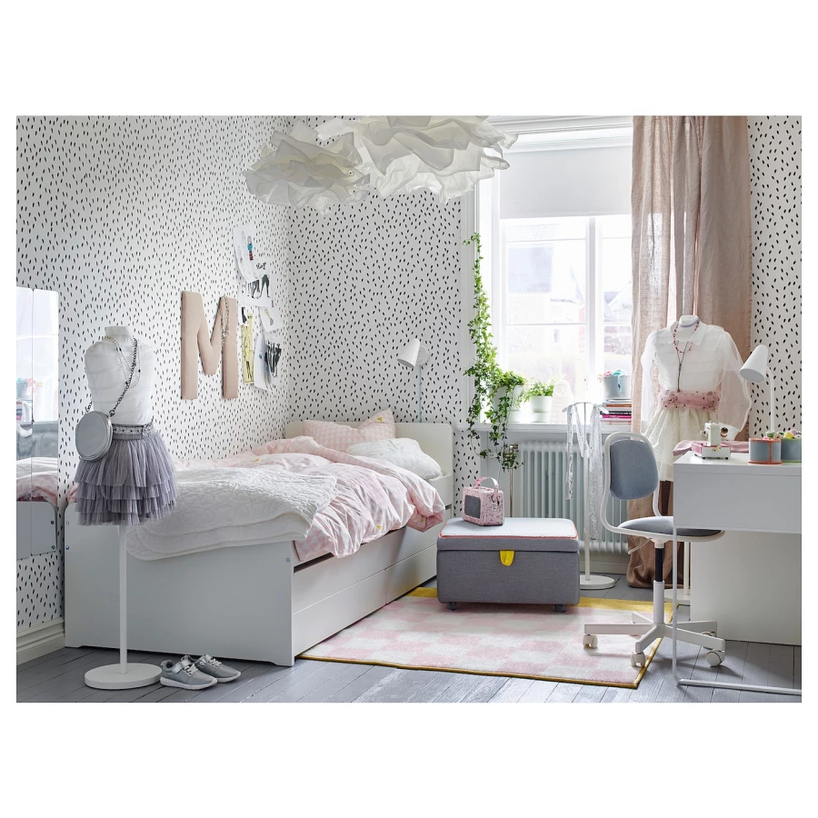 Кровать одноярусная - IKEA SLÄKT/LURÖY/ SLАKT/LURОY/СЛЭКТ/ЛУРОЙ ИКЕА  , 90x200 см, белый (изображение №5)