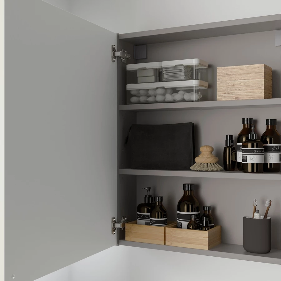 Настенный шкаф для ванной комнаты - ENHET IKEA/ ЭНХЕТ ИКЕА, 60x15x75 см, серый/белый (изображение №2)