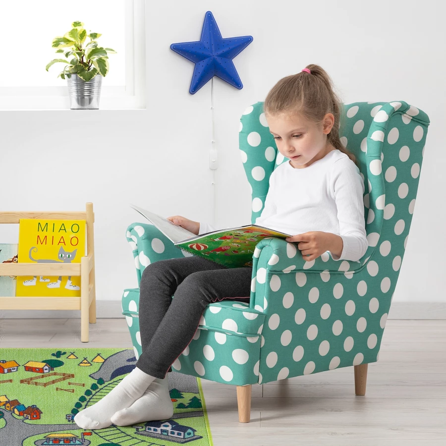 Детское кресло - IKEA STRANDMON/СТРАНДМОН ИКЕА, 71х62х56 см, бирюзовый/белый (изображение №2)