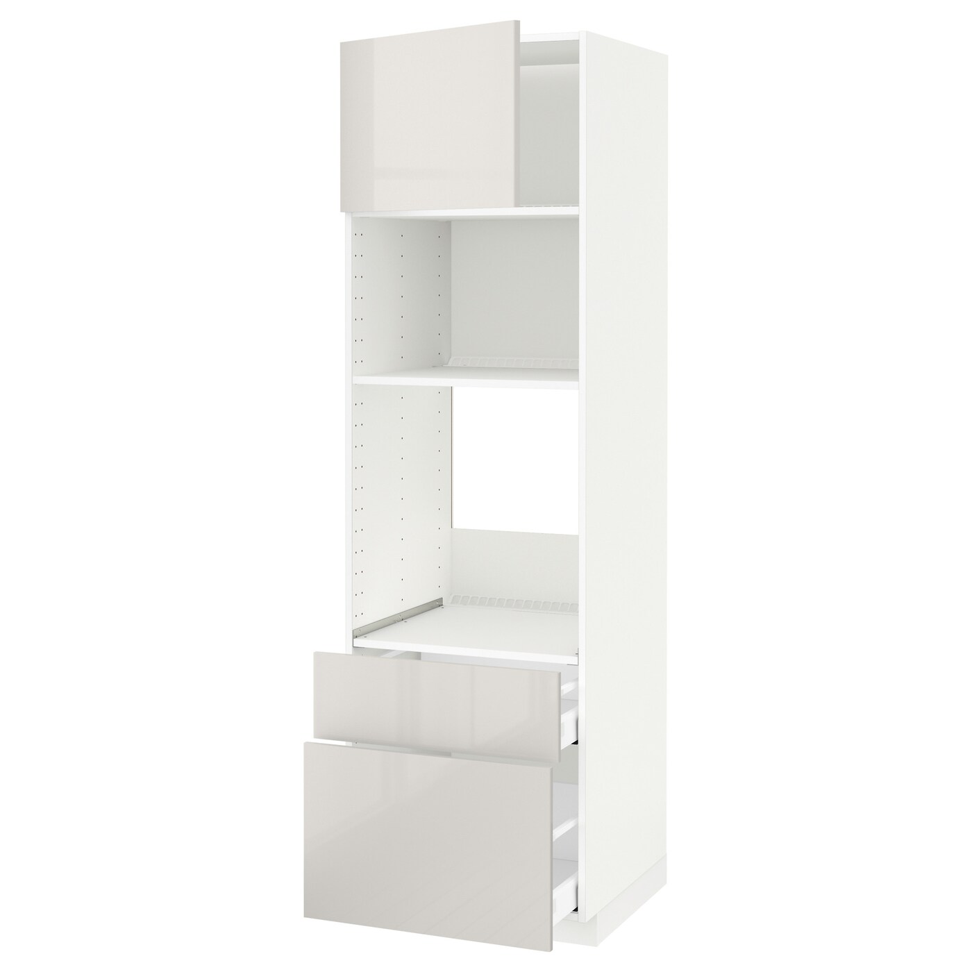 Высокий шкаф с ящиками - IKEA METOD/MAXIMERA/МЕТОД/МАКСИМЕРА ИКЕА, 200х60х60 см, белый/светло-серый глянцевый