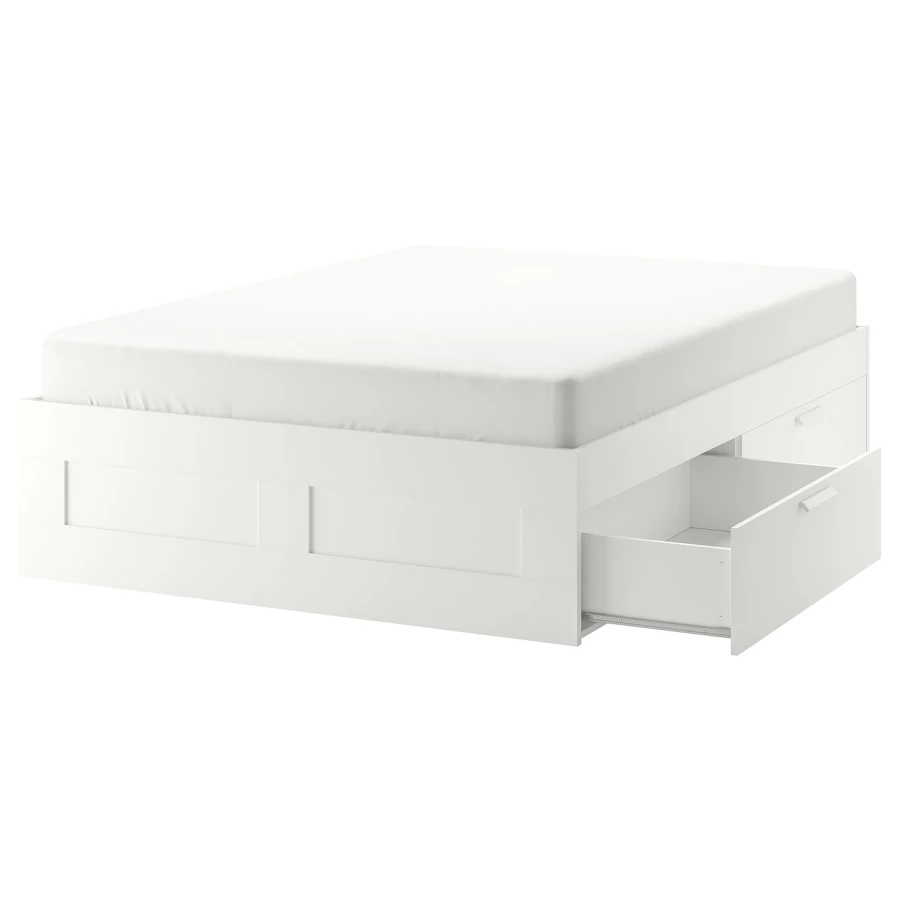 Каркас кровати с 2 ящиками - IKEA BRIMNES/LINDBÅDEN/LINDBADEN, 160х200 см, белый, БРИМНЭС/БРИМНЕС/ЛИНДБАДЕН ИКЕА (изображение №1)