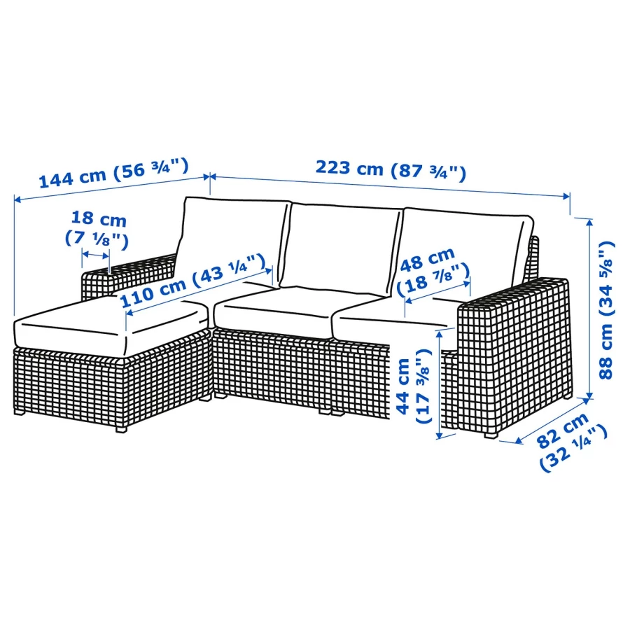 3-местный модульный диван - IKEA SOLLERÖN, 88x144x223см, темно-серый, СОЛЛЕРОН ИКЕА (изображение №4)