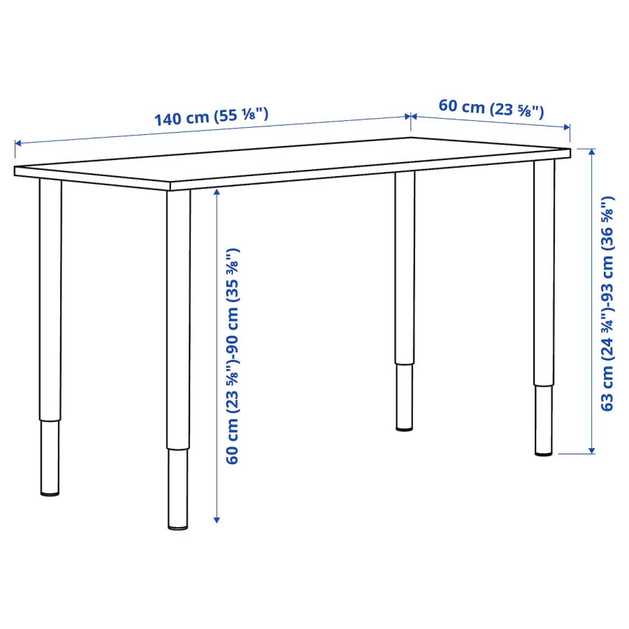 Письменный стол - IKEA LAGKAPTEN/OLOV, 140х60х63-93 см, белый антрацит, ЛАГКАПТЕН/ОЛОВ ИКЕА (изображение №9)