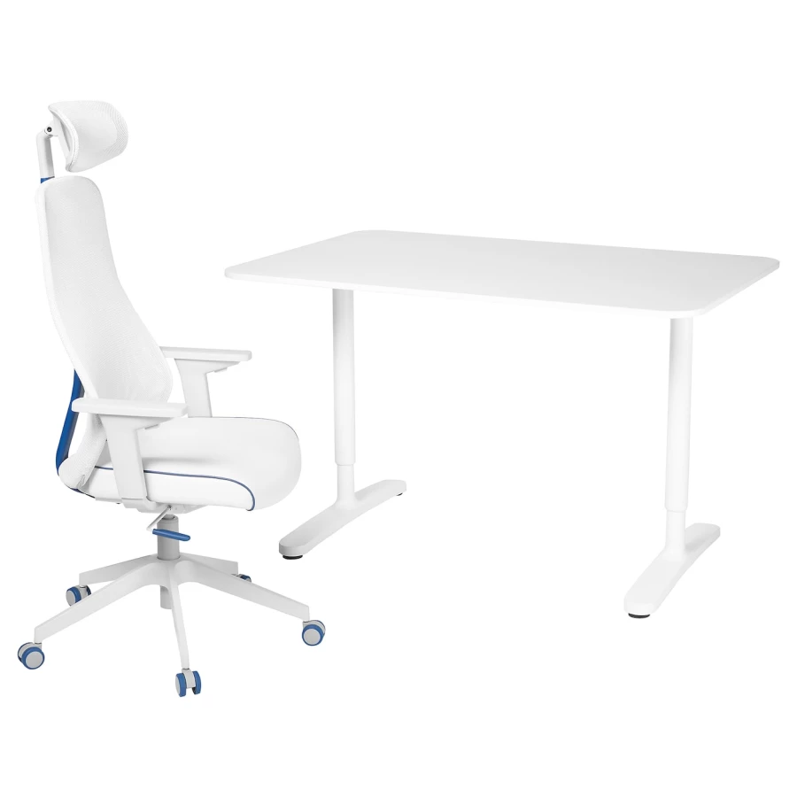 Стол и стул - IKEA BEKANT / MATCHSPEL, 120х80 см, белый/синий, БЕКАНТ/МАТЧСПЕЛ ИКЕА (изображение №1)