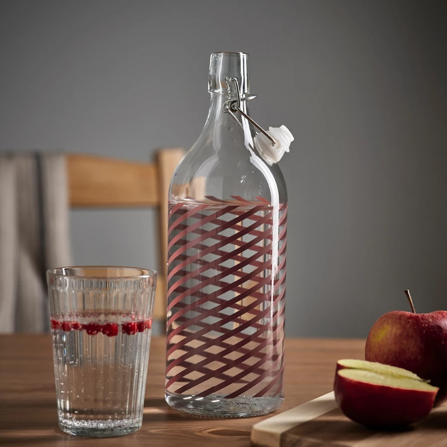 Бутылка с крышкой - IKEA KORKEN, 1 л, стекло/розовый, КОРКЕН ИКЕА (изображение №4)