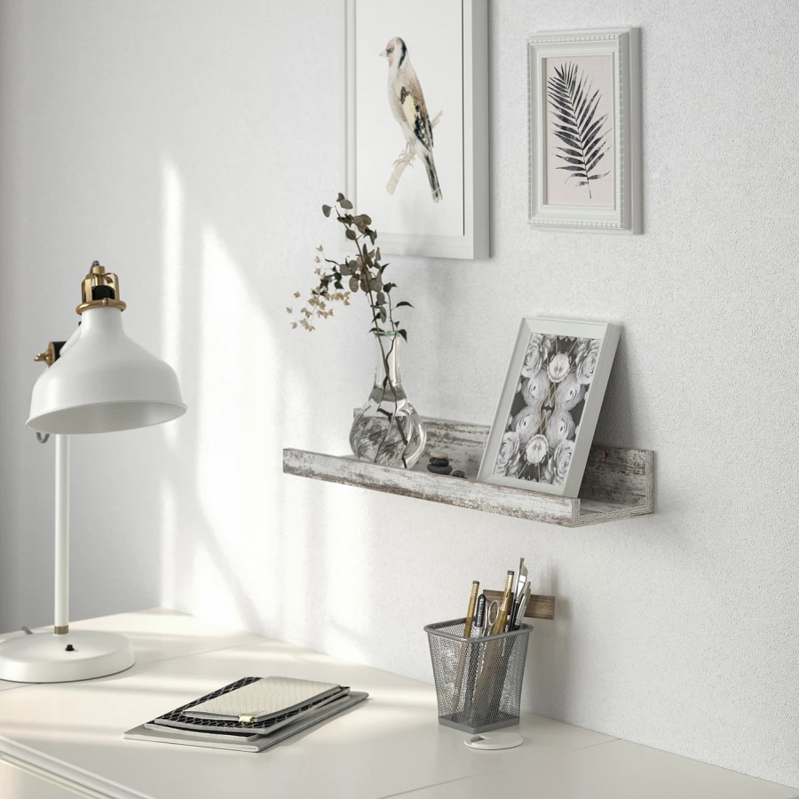 Полка для картин - MOSSLANDA IKEA/ МОССЛЭНДА ИКЕА, 55х12 см, белый/коричневый (изображение №2)