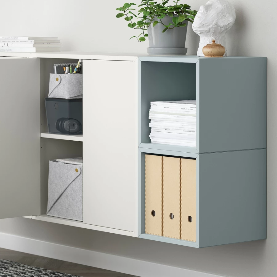 Комбинация для хранения - EKET IKEA/ ЭКЕТ ИКЕА,  175х70 см,   бледно-голубой/белый (изображение №3)