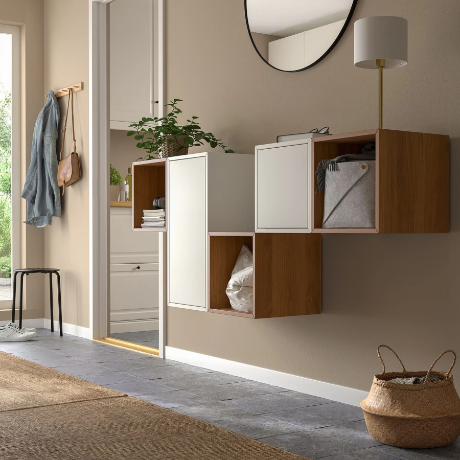 Комбинация навесных шкафов - IKEA EKET, 175x35x70 см, белый/орех, ЭКЕТ ИКЕА (изображение №2)