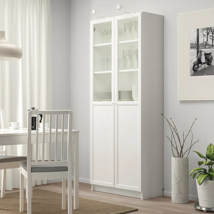 Книжный шкаф с дверцей - BILLY/OXBERG IKEA/ БИЛЛИ/ОКСБЕРГ ИКЕА, 42х80х202 см, белый (изображение №2)