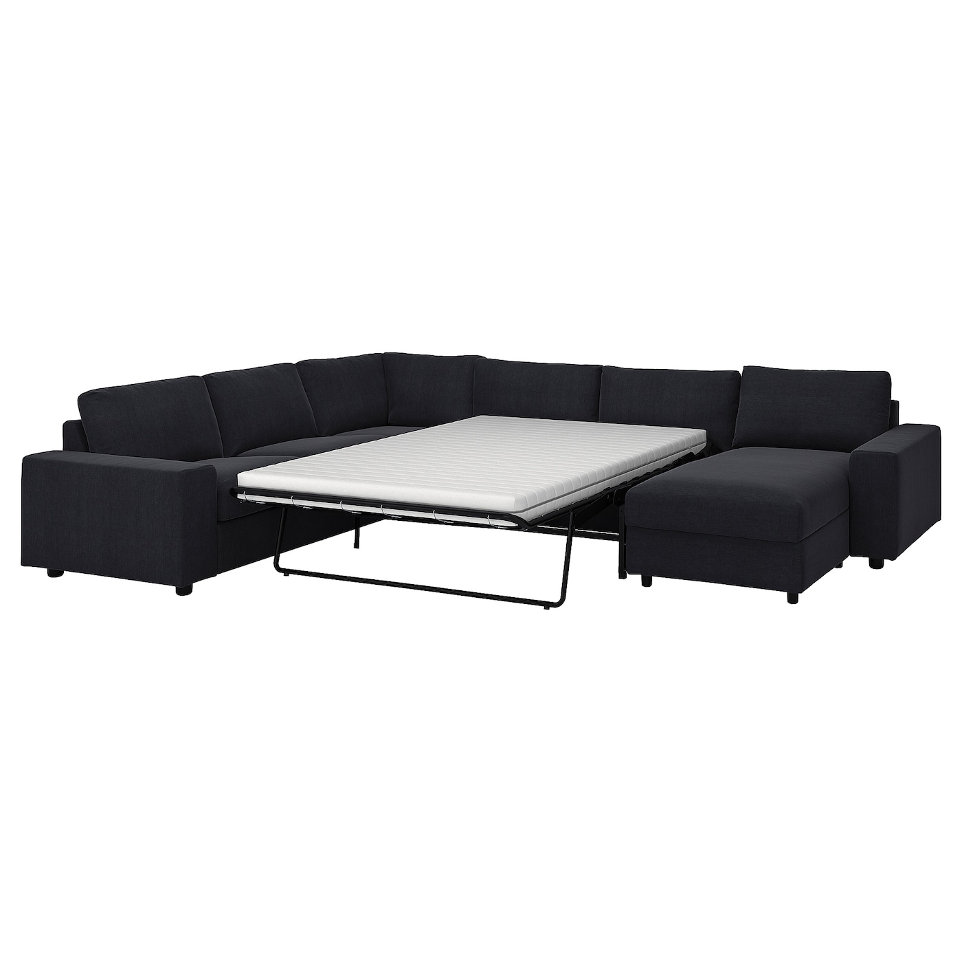5-местный угловой диван со спальным местом - IKEA VIMLE/SAXEMARA, сине-черный, 256/356х164х83 см, 140х200 см, ВИМЛЕ ИКЕА
