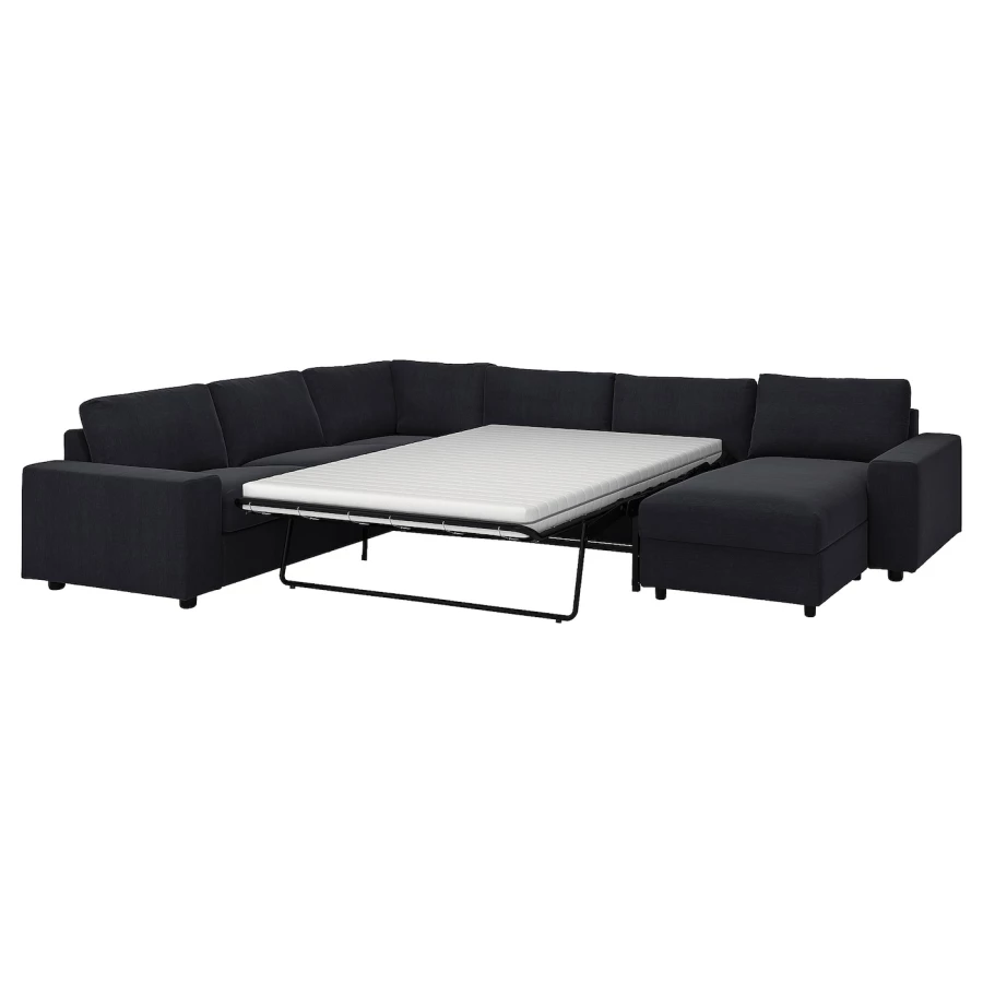 5-местный угловой диван со спальным местом - IKEA VIMLE/SAXEMARA, сине-черный, 256/356х164х83 см, 140х200 см, ВИМЛЕ ИКЕА (изображение №1)