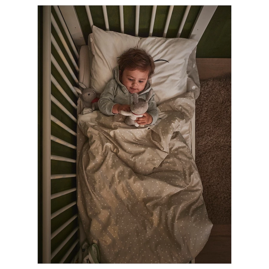 Пододеяльник, наволочка и простыня для детской кроватки - DRÖMSLOTT / DRОMSLOTT  IKEA/  ДРЁМСЛОТТ  ИКЕА, 60х120 см,  бежевый/белый (изображение №13)