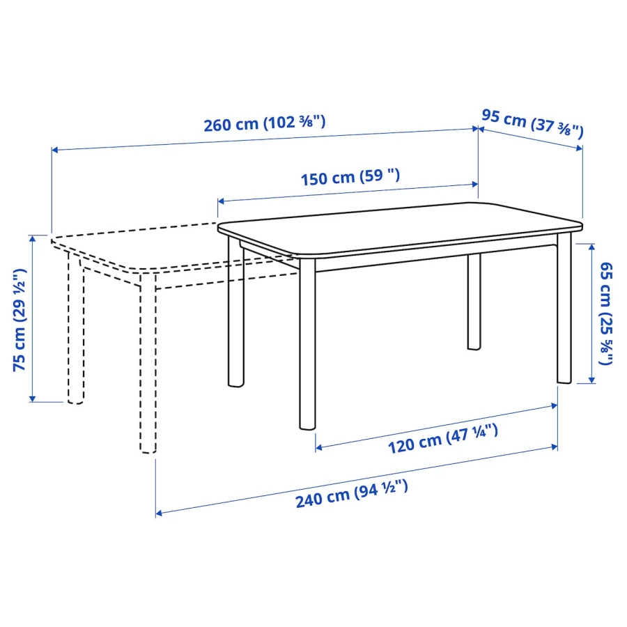 Стол и 6 стула - STRANDTORP / LUSTEBO IKEA/ СТРАНДТРОП/ ЛУСТЕБО ИКЕА, 150/260 см, серый/белый (изображение №7)
