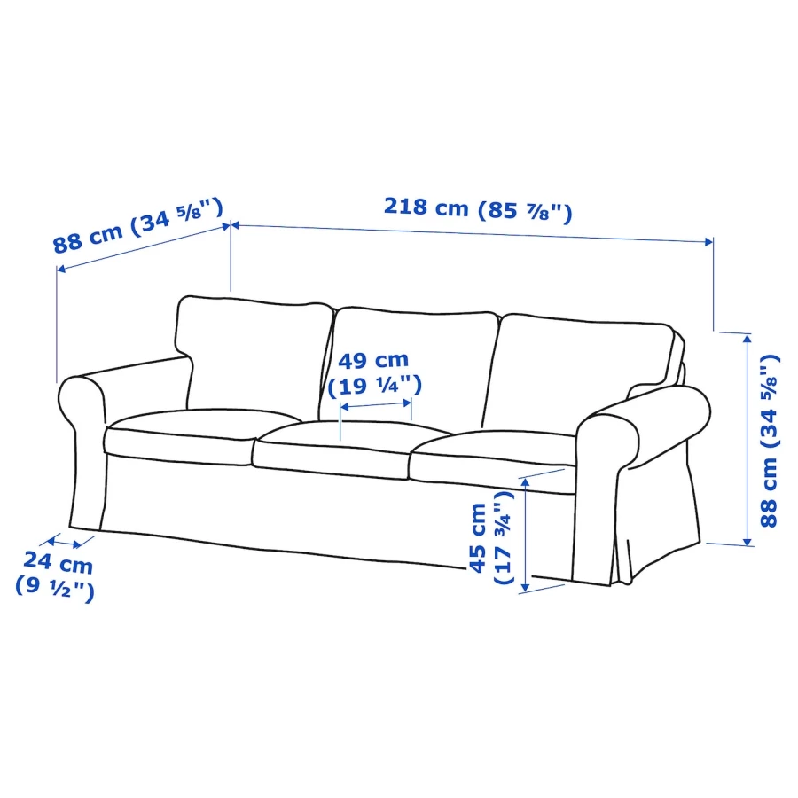 3-местный диван - IKEA EKTORP/ЭКТОРП ИКЕА, 88х88х218 см, полосатый (изображение №6)
