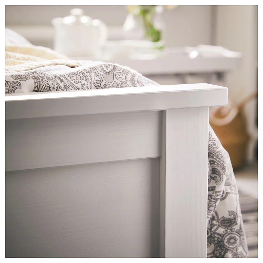 Кровать - IKEA HEMNES, 200х90 см, матрас средне-жесткий, белая морилка, ХЕМНЭС ИКЕА (изображение №10)