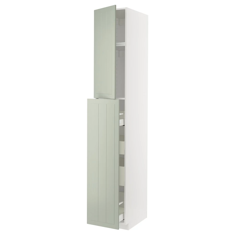 Высокий шкаф - IKEA METOD/MAXIMERA/МЕТОД/МАКСИМЕРА ИКЕА, 240х60х40 см, белый/зеленый (изображение №1)