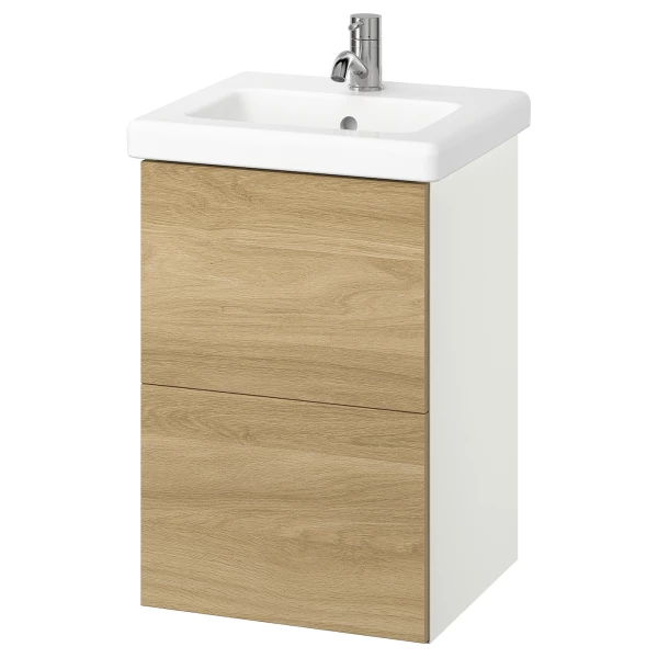 Тумба для ванной - ENHET / TVÄLLEN  /TVАLLEN  IKEA/ ЭНХЕТ / ТВЭЛЛЕН ИКЕА,  44х43х65 см , белый/под беленый дуб