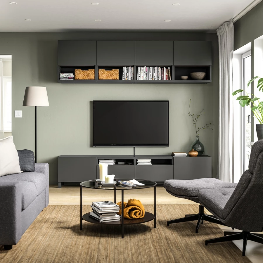 Комплект мебели д/гостиной  - IKEA BESTÅ/BESTA, 230x42x240см, темно-серый, БЕСТО ИКЕА (изображение №2)