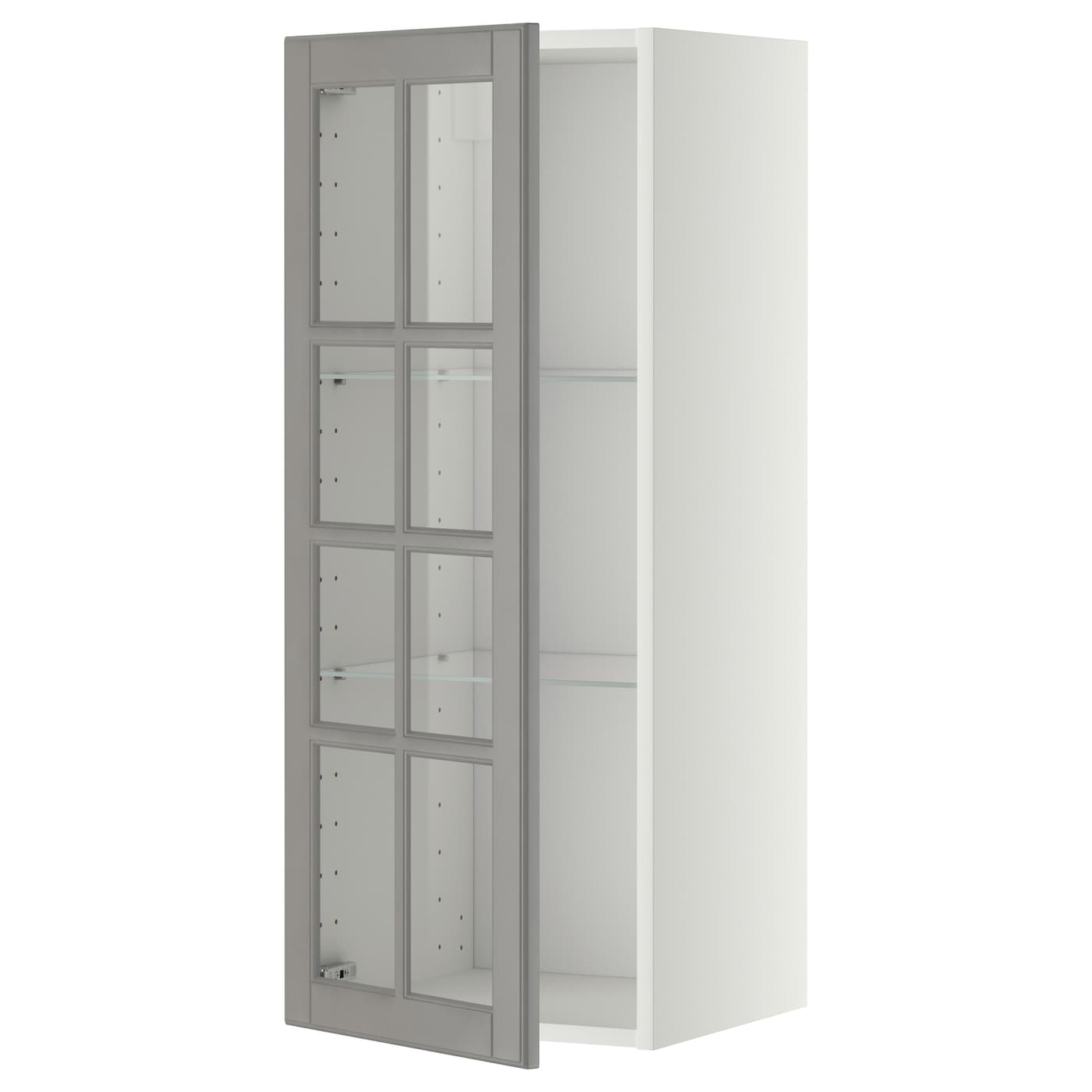 Шкаф со стеклянными дверцами  - METOD  IKEA/  МЕТОД ИКЕА, 100х40 см, белый/серый