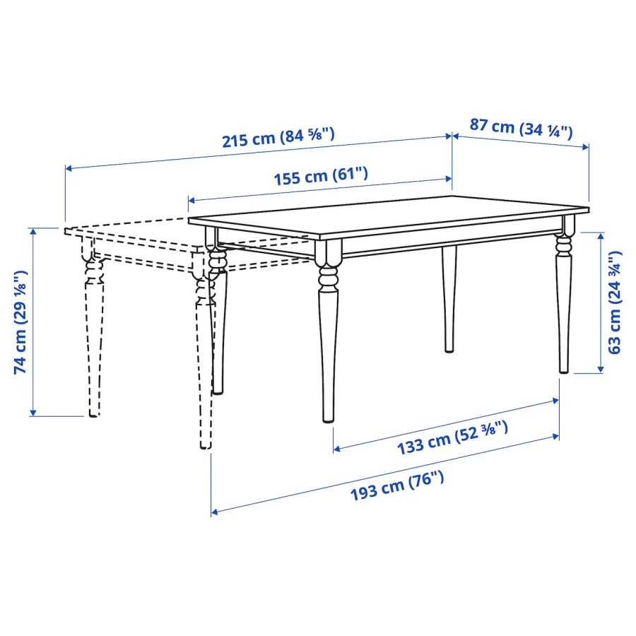 Стол и 4 стула - INGATORP / BERGMUND IKEA/ ИНГАТОРП/БЕРГМУНД ИКЕА, 215/155х87 см, синий с рисунком/черный (изображение №5)