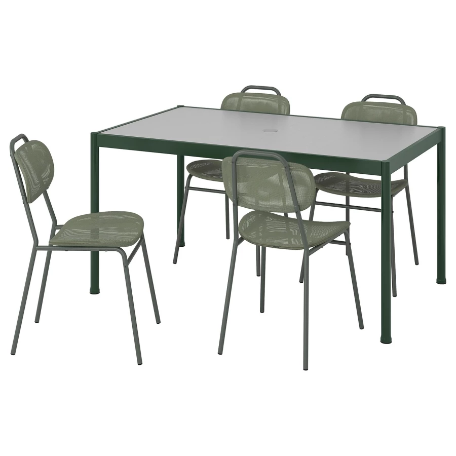 Стол и 4 стула - SEGERÖN / ENSHOLM / SEGERОN IKEA/ СЕГЕРОН/ ЭНШОЛЬН ИКЕА,  147см, зеленый (изображение №1)