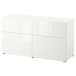 Комбинация для хранения - IKEA BESTÅ/BESTA, 120х42х65 см, белый/белый глянец, БЕСТО ИКЕА