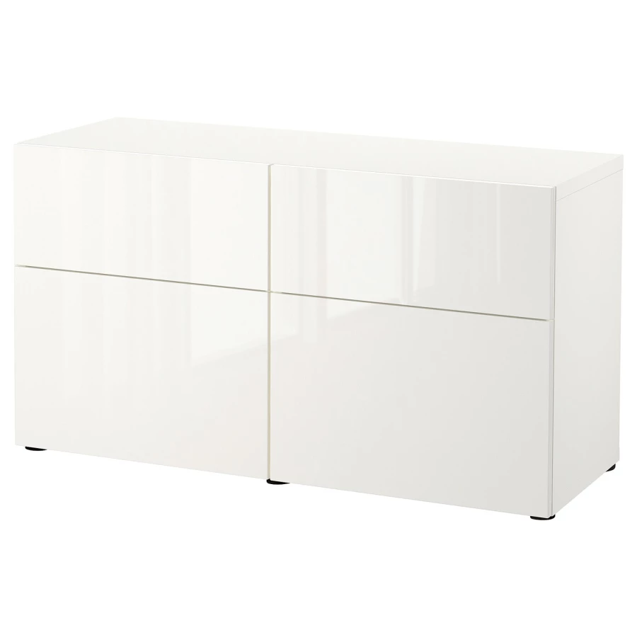 Комбинация для хранения - IKEA BESTÅ/BESTA, 120х42х65 см, белый/белый глянец, БЕСТО ИКЕА (изображение №1)