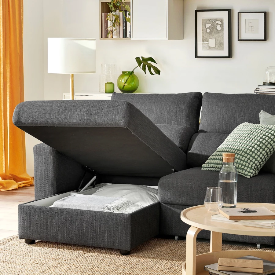3-местный диван с шезлонгом - IKEA ESKILSTUNA,  100x162x268см, темно-серый, ЭСКИЛЬСТУНА ИКЕА (изображение №6)
