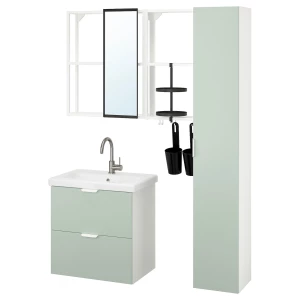 Комбинация для ванной - IKEA ENHET/TVÄLLEN/TVALLEN, 64х43х65 см, белый/светло-зеленый, ЭНХЕТ/ТВЭЛЛЕН ИКЕА