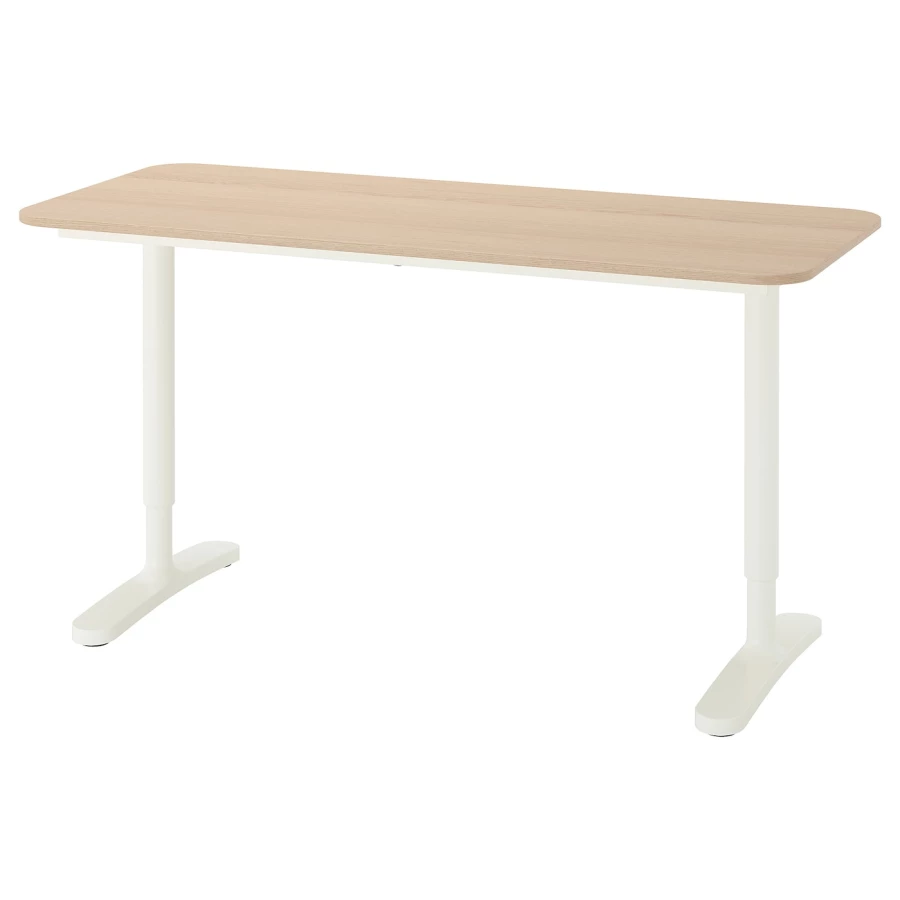 Письменный стол - IKEA BEKANT, 140х60х65-85 см, под беленый дуб/белый, БЕКАНТ ИКЕА (изображение №1)