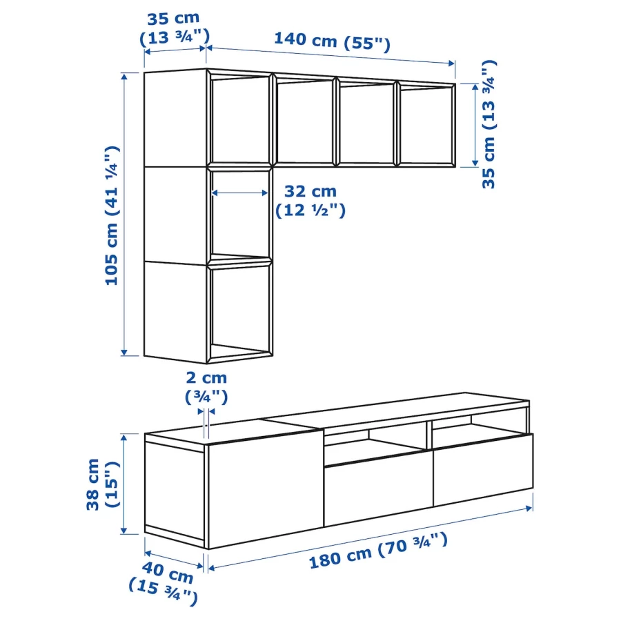 Шкаф для ТВ - IKEA BESTÅ/BESTA, 180x40x170 см, белый, Бесто ИКЕА (изображение №4)