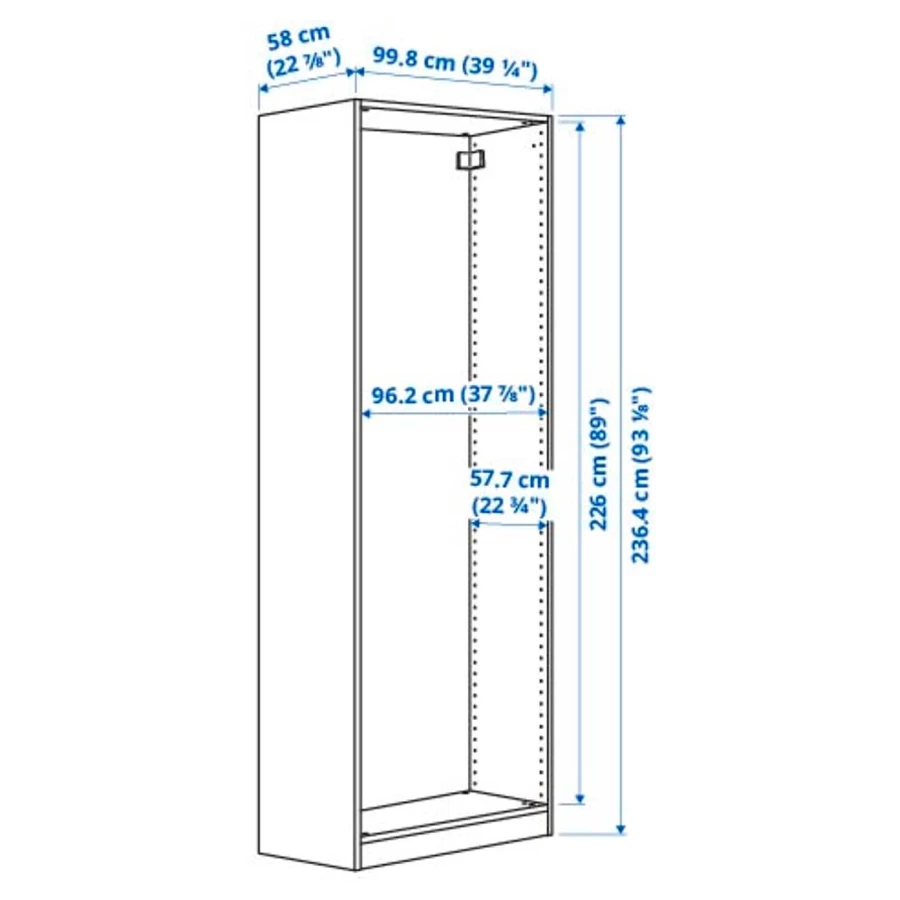 Каркас гардероба - IKEA PAX, 100x58x236 см, белый ПАКС ИКЕА (изображение №4)