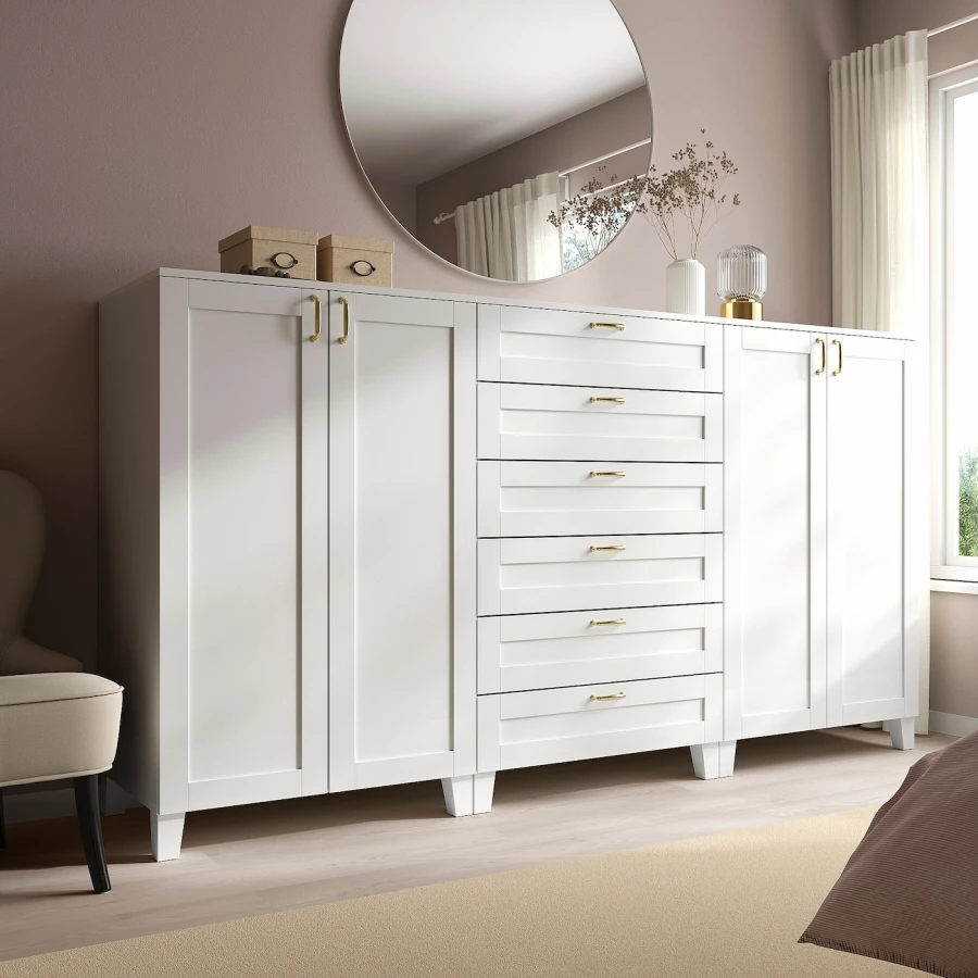 Шкаф - PLATSA/ SANNIDAL  IKEA/ ПЛАТСА/САННИДАЛЬ ИКЕА, 240x57x133 см, белый (изображение №2)