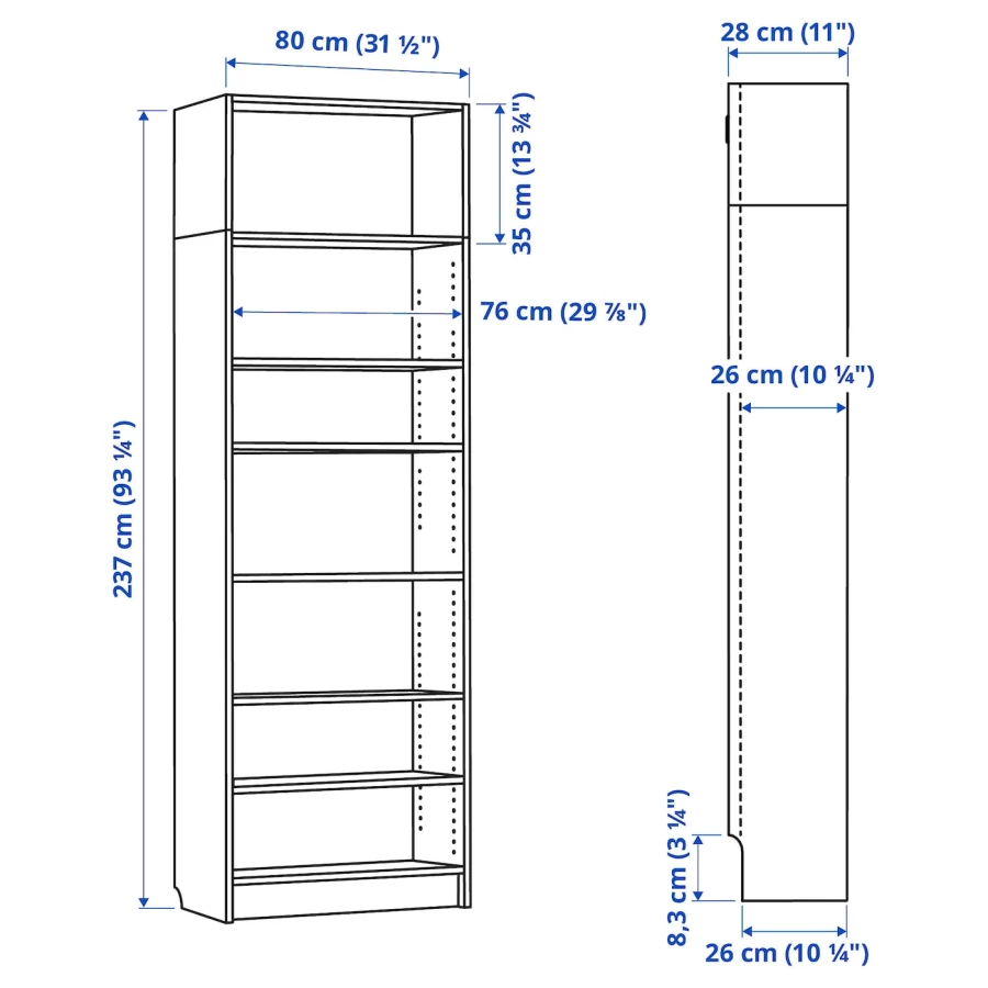 Billy Билли стеллаж 80x28x237 см коричневый ясеневый шпон