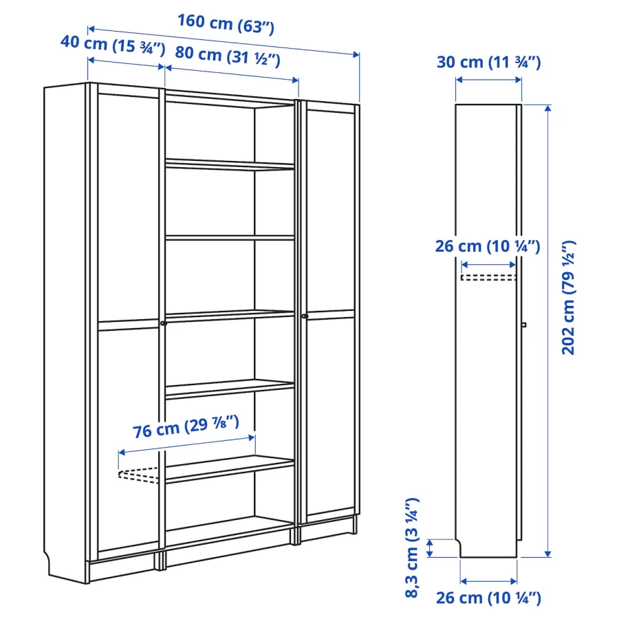 Книжный шкаф -  BILLY / OXBERG IKEA/ БИЛЛИ/ ОКСБЕРГ ИКЕА,160х202 см,  коричневый (изображение №7)