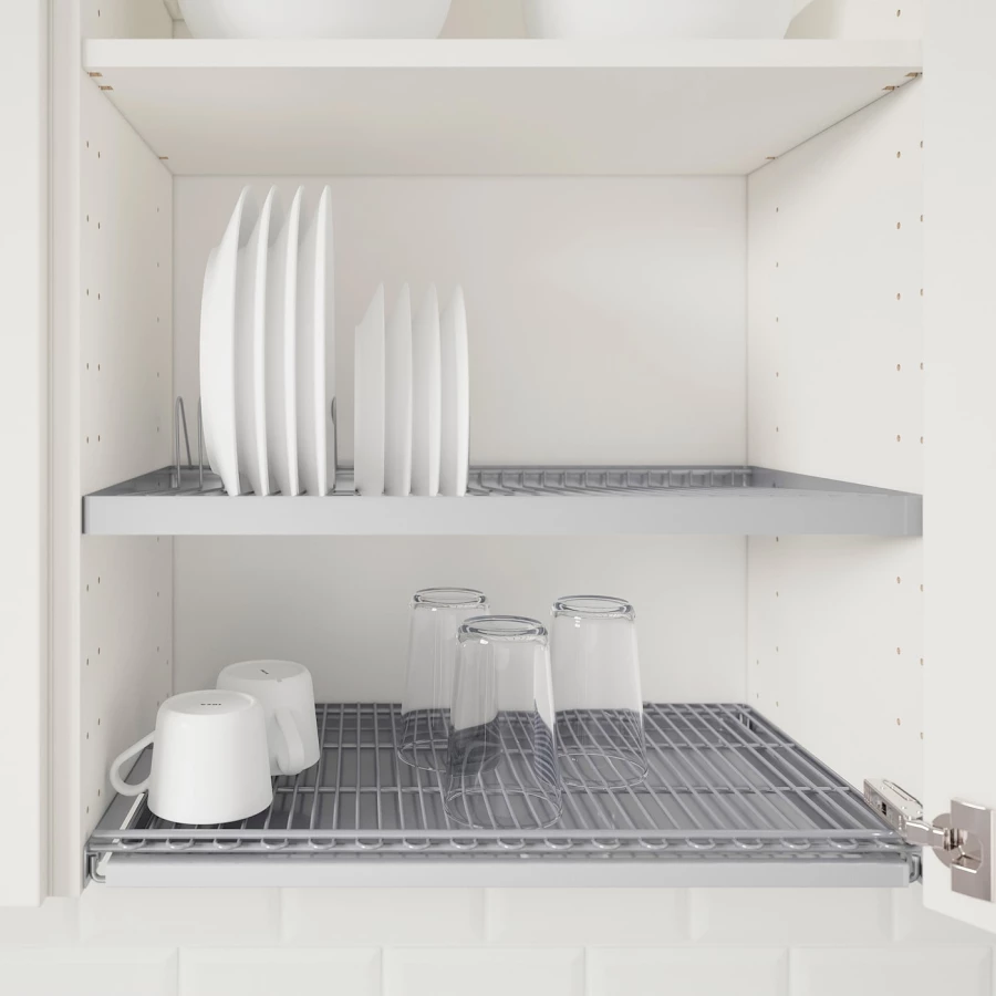 Навесной шкаф с сушилкой - METOD IKEA/ МЕТОД ИКЕА, 60х60 см, белый/под беленый дуб (изображение №3)