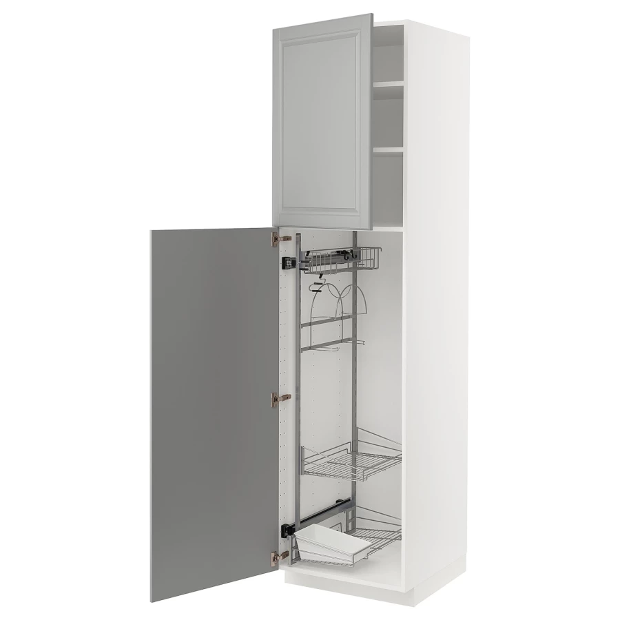Высокий шкаф/бытовой - IKEA METOD/МЕТОД ИКЕА, 220х60х60 см, белый/серый (изображение №1)