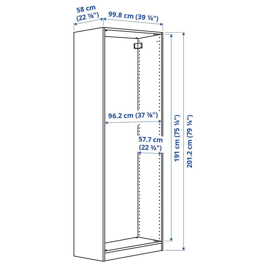 Каркас гардероба - IKEA PAX, 100x58x201  см, белый ПАКС ИКЕА (изображение №4)