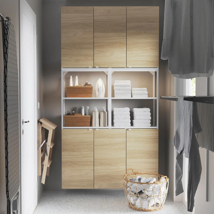 Книжный шкаф -  ENHET IKEA/ ЭНХЕТ ИКЕА, 225х120 см, белый/под беленый дуб (изображение №3)