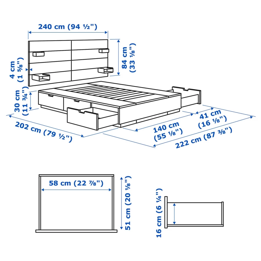 Каркас кровати с контейнером и матрасом - IKEA NORDLI, 200х140 см, матрас средне-жесткий, черный, НОРДЛИ ИКЕА (изображение №17)