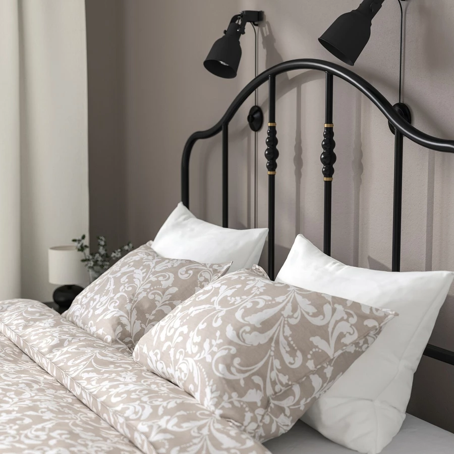 Двуспальная кровать - IKEA SAGSTUA/LÖNSET/LONSET, 200х140 см, черный, САГСТУА/ЛОНСЕТ ИКЕА (изображение №6)