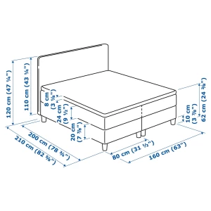 Континентальная кровать - IKEA DUNVIK, 200х160 см, черный, ДУНВИК ИКЕА
