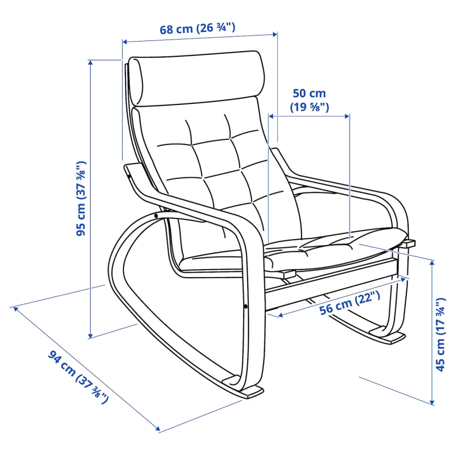 Кресло-качалка - IKEA POÄNG/POANG/ПОЭНГ ИКЕА, 68х94х95 см, серый (изображение №5)