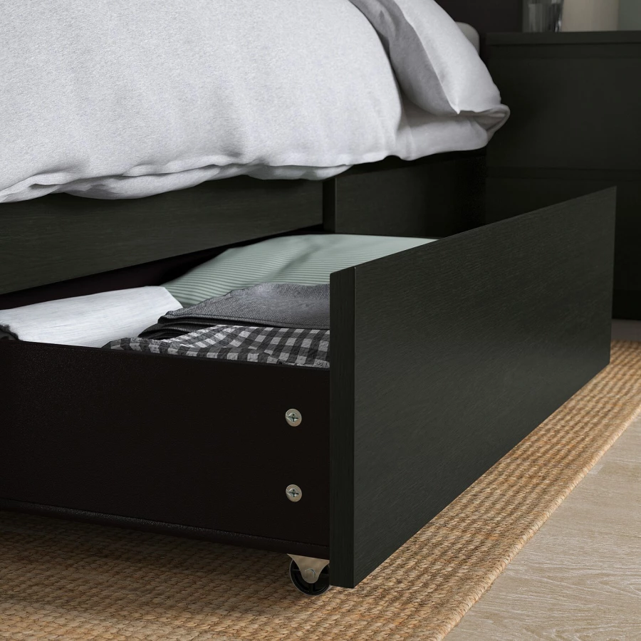 Каркас кровати с 4 ящиками для хранения - IKEA MALM/LОNSET/LÖNSET , 140х200 см, черно-коричневый МАЛЬМ/ЛОНСЕТ ИКЕА (изображение №8)