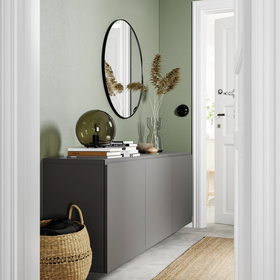 Комбинация навесного шкафа - IKEA BESTÅ/BESTA/БЕСТО ИКЕА, 64х42х180 см, серый (изображение №2)